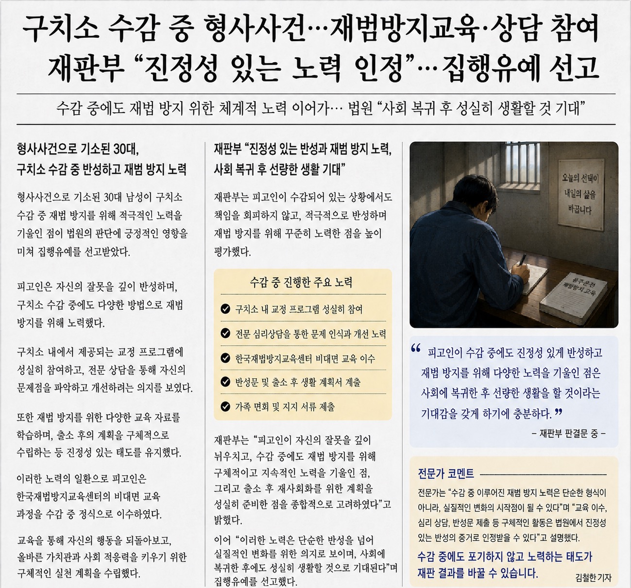 구치소 수감 중 재범방지교육과 상담 참여로 진정성 있는 노력을 인정받은 사례 안내 이미지